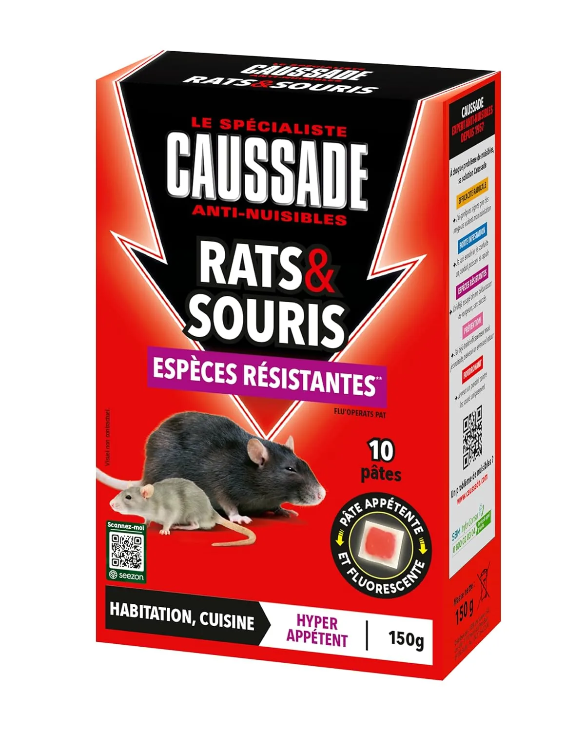 CAUSSADE Anti-Rats & Souris - 10 Sachets Pâtes Fluorescents - 150g