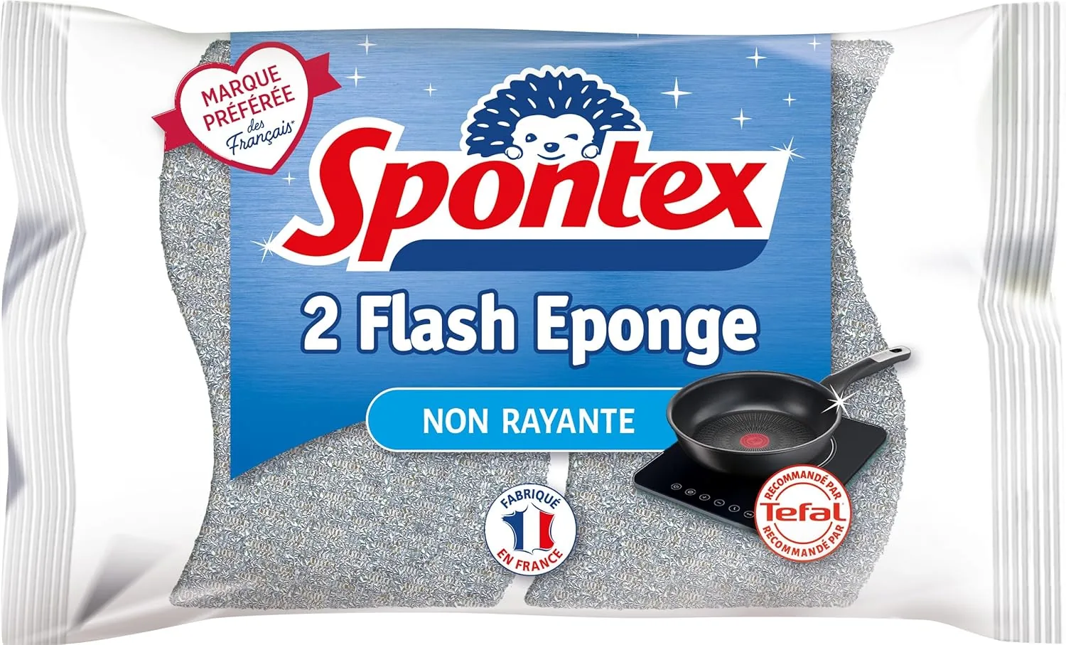 Spontex Flash Éponge | Pour Vaisselle, Plaques et Poêles, Lavable à 40 °C, Réutilisable et non Rayante | Lot de 2