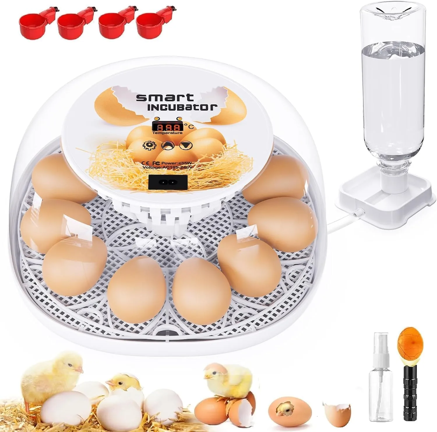 Viowey Couveuse Oeuf Automatique, Couveuse 12 Oeufs avec Retournement Automatique Des œUfs et ContrôLe de TempéRature, Ajout Automatique d'eau, Couveuse LED, pour Poules Canards Oies Cailles